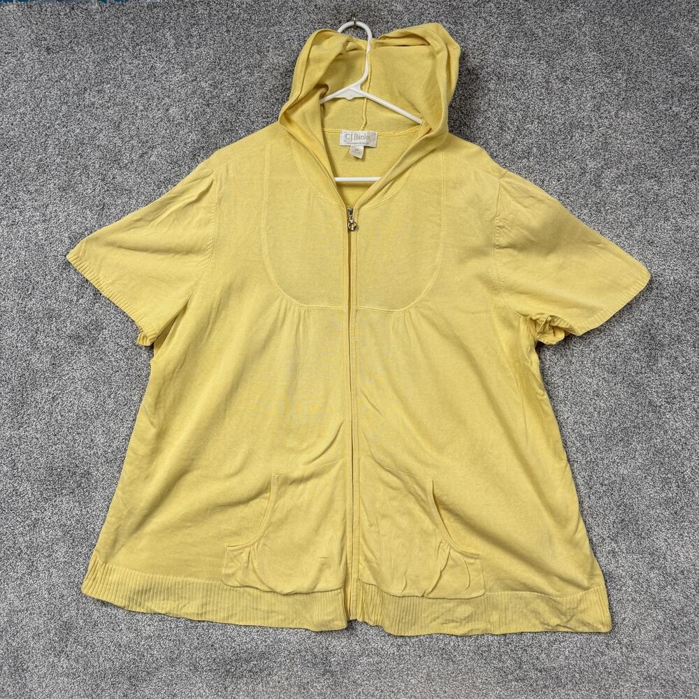 CJ Banks Cardigan Sweater Womens 2X Plus Yellow Hooded Full Zip Cotton Pastel